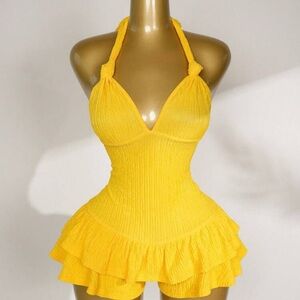 Yellow Halter Neck Ruffle Romper